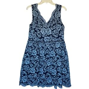 Altar'd State Blue Floral Lace Fit & Flare Sleeveless Dress Romantic Small